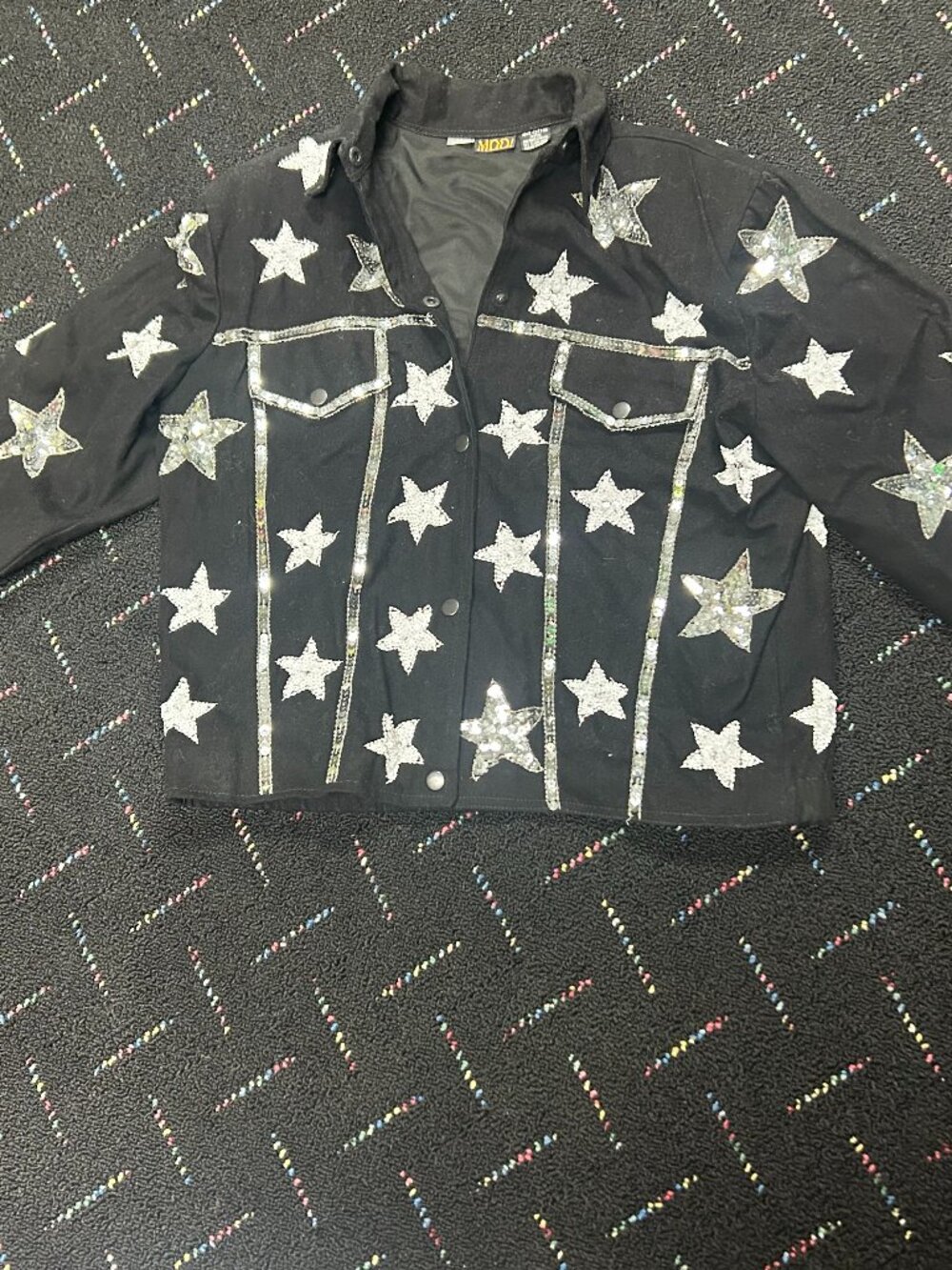 Black Jean Jacket with sequin stars